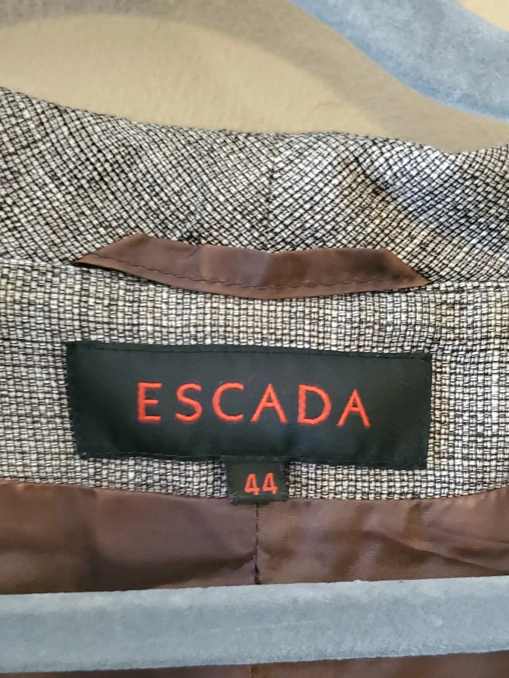 Escada Vest And Skirt Linen Wool Shawl Collar In Brown White Set Size 44V,46S